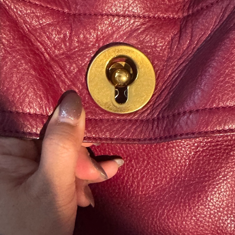 Authentic YVES SAINT LAURENT Muse Toe Leather Canvas Handbag Maroon - Picture 3 of 11